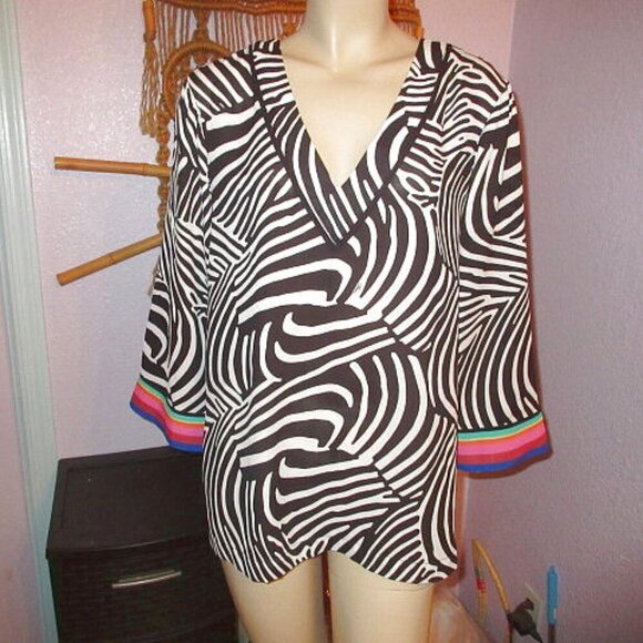 Trina Turk X INC Tunic Top Size XL Rainbow Cuff Zebra Chiffon Kimono Retro Pride - Picture 1 of 9